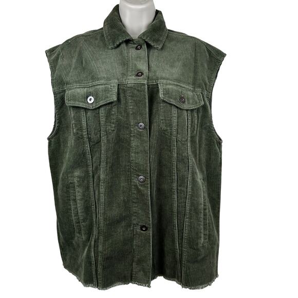 Zara Corduroy Vest Oversized Trucker Style Olive Green Women's Small - Picture 4 of 13